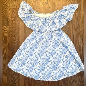 Altar’d State Slash Neck Floral Blue White Mini Dress Women Size S